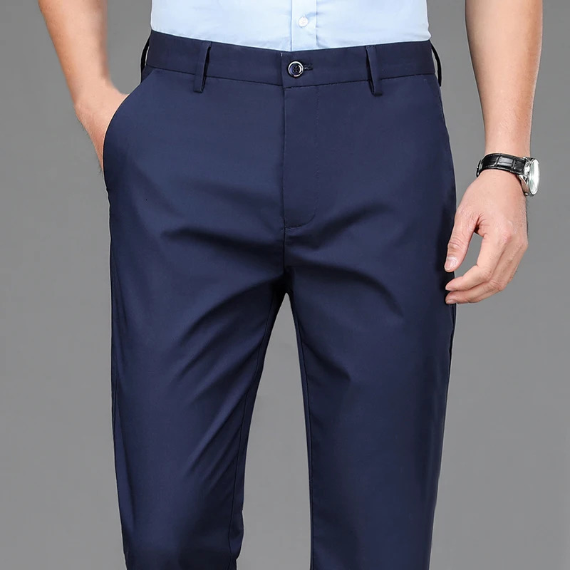 Male Smart Casual Pants Stretchy Sports Mens Fast Dry Trousers Spring Autumn Full Length Straight Office Black Navy Work Pants 250103
