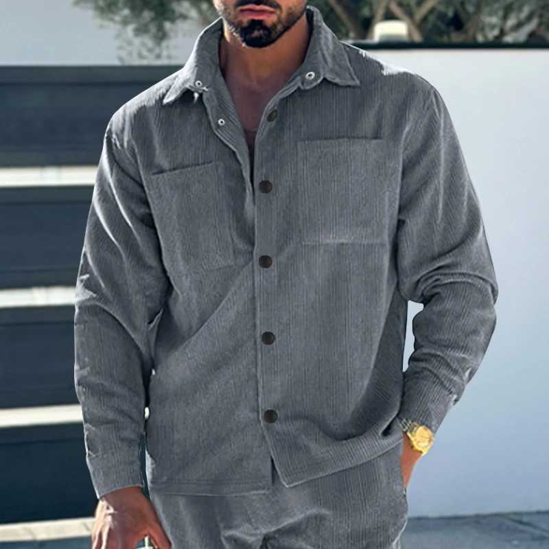 European and American mens oversized multi pocket Corduroy casual button work jacket with a lapel W250103