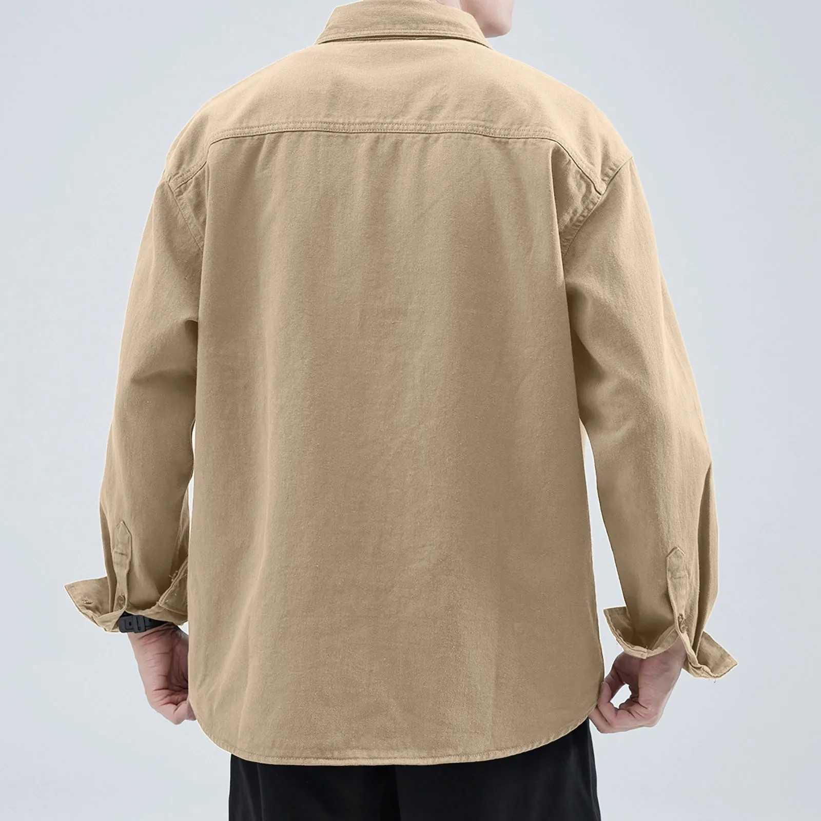 Mens work shirt jacket spring and autumn Japanese loose open top shirt casual long sleeved mens Ropa Hombre shirt W250103