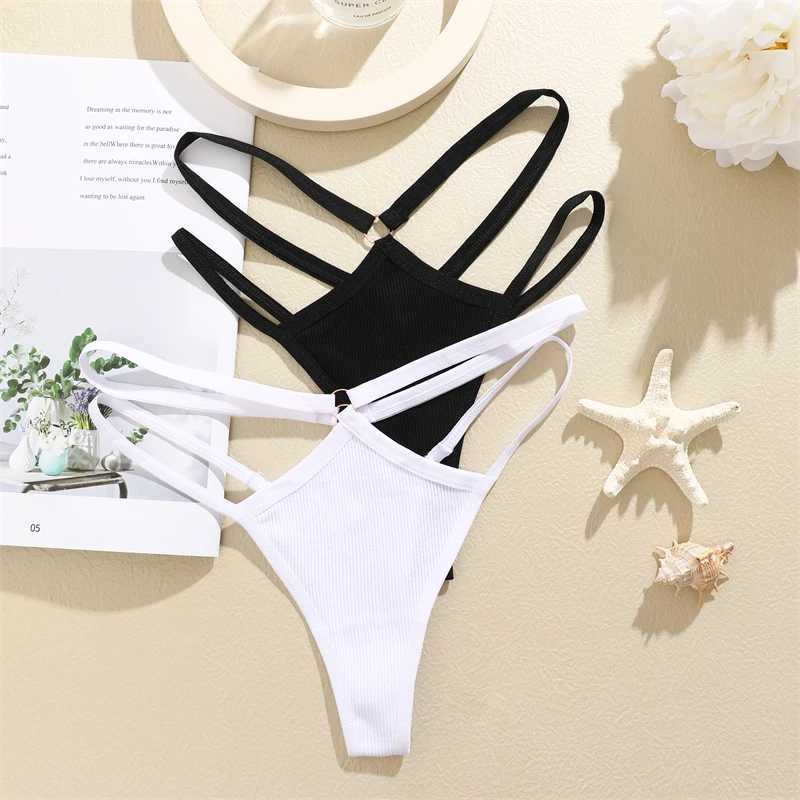 FINETOO 4pcs cotton double thin waistband womens underwear sexy low waist striped thong womens earth pants breathable underwear W250103