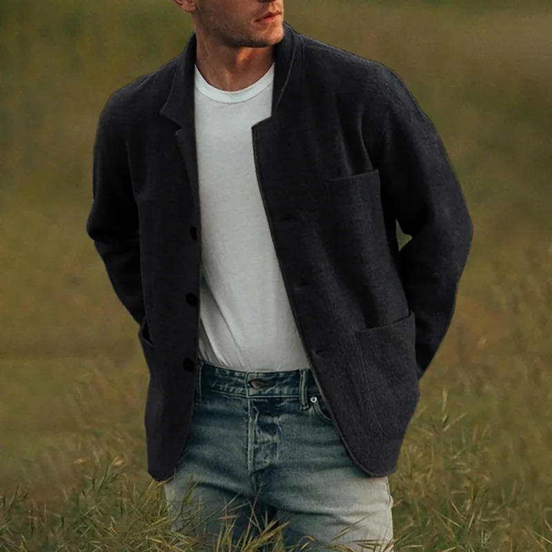 Men Woolen Coat Stand Collar Solid Color Windproof Autumn Winter Thicken Trench Coat Overcoat Business Windbreaker Streetwear 250103
