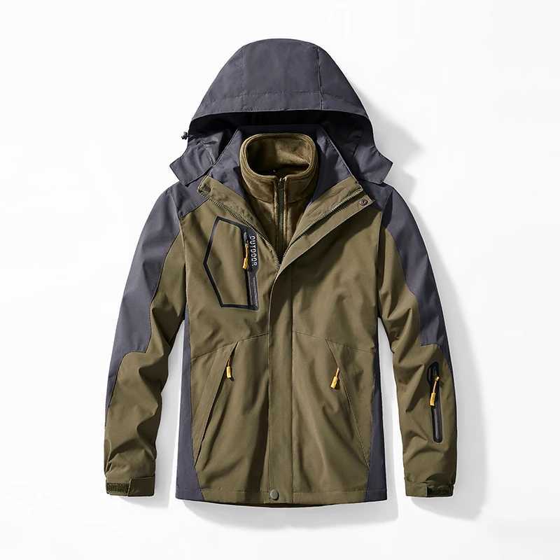 Spring and winter mens waterproof jacket jacket two-piece set mens and womens thick warm windproof camping and hiking clothes W250103