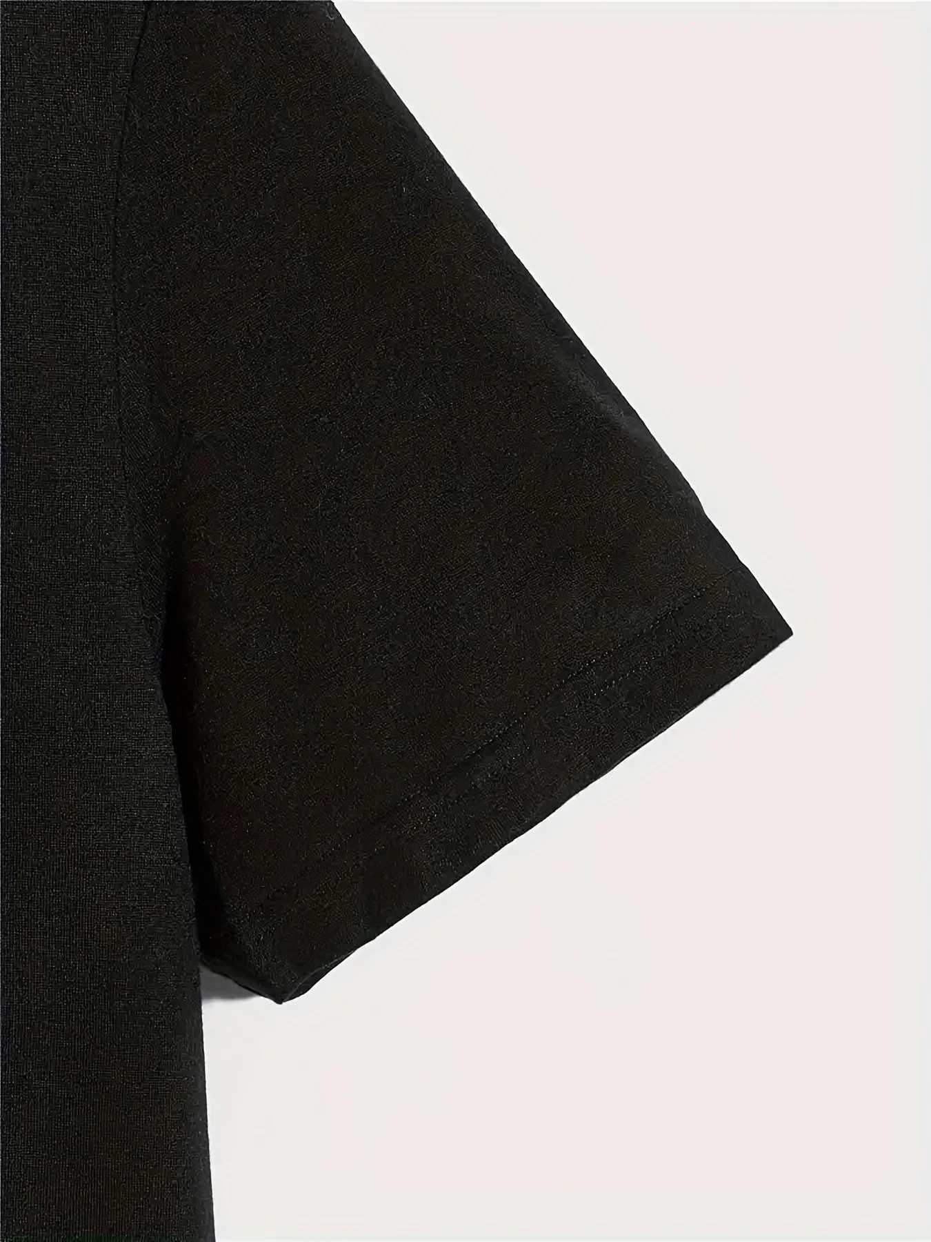 Mens Summer Casual Loose Size 100% Cotton Black Print Round Neck Short Sleeve T-shirt TopXJ240102