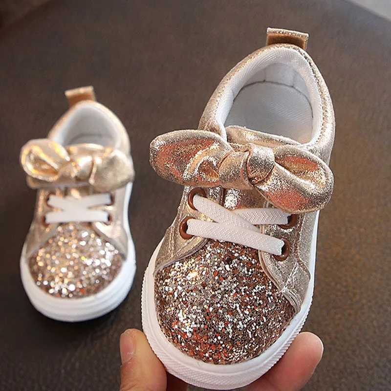Spring and Autumn Childrens Shoes Fashion Bow Girls Sparkle Sports Shoes Baby Childrens Boys Casual Sports Shoes 3 Colors CSH920 M250103
