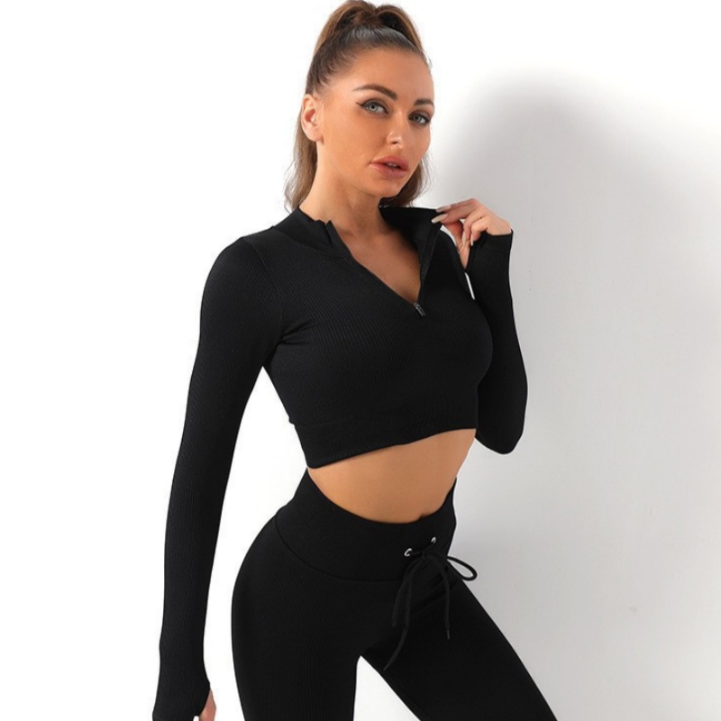 European and American women's new versatile zipper high waist yoga suit fashionable casual fitness yoga suit drawstring tight sports suit