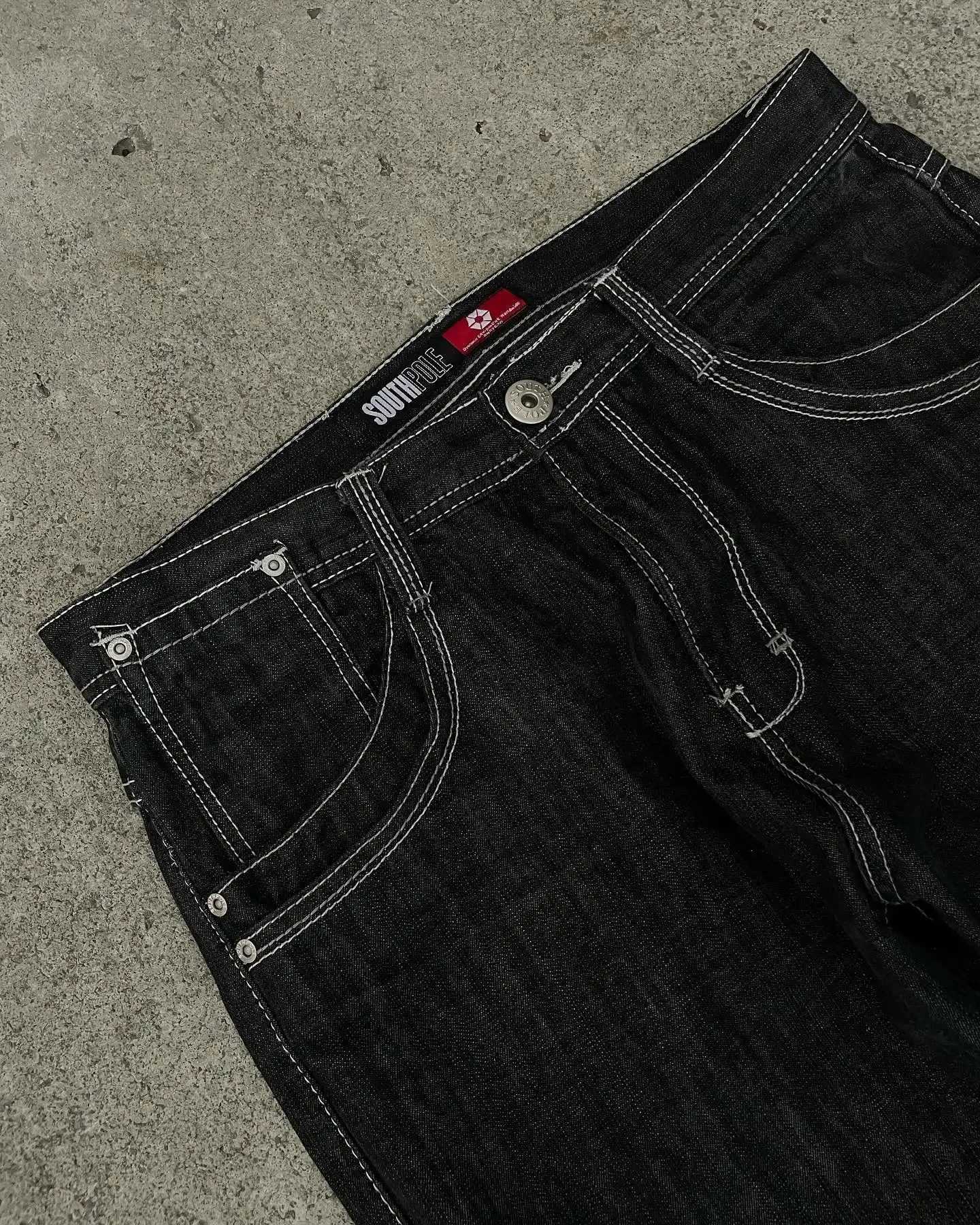 Y2K jeans New South Pole American retro Gothic graphic embroidered pocket style jeans Harajuku mens hip-hop wide leg pants for street wear W250103