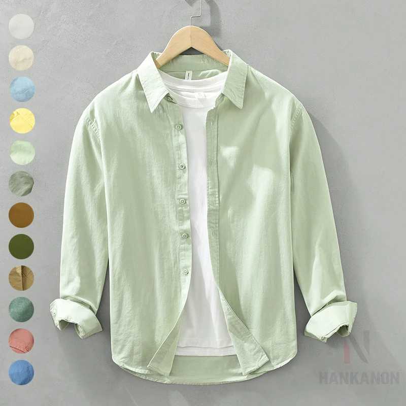 Mens long sleeved casual shirt artistic fresh cotton collared loose shirt outdoor camping thin jacket cardigan top W250103