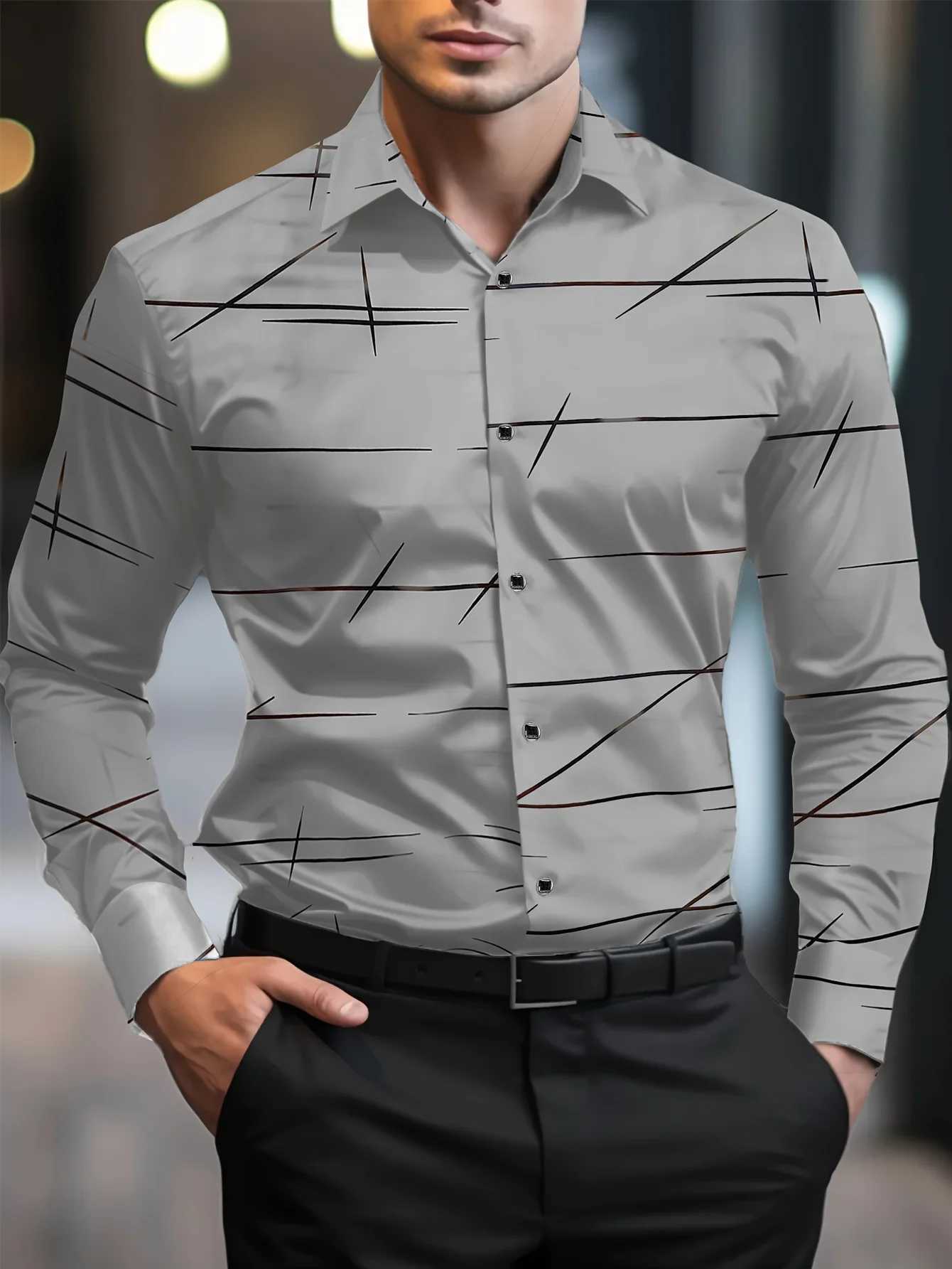 New Mens Shirts 3D Print Modern Geometric Long Sleeve shirts Casual Lapel full sleeve Business shirt for Men Oversized clothing W250312