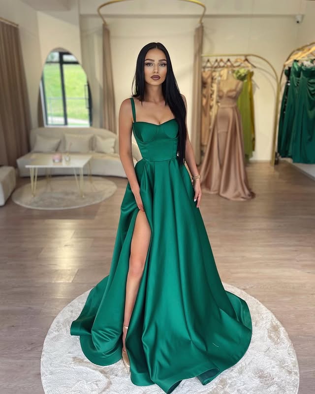 Dark Green Prom Dress Spaghetti Straps Formal Evening Party Gowns Second Reception Birthday Engagement Gowns Robe De Soiree Vestido De Novia