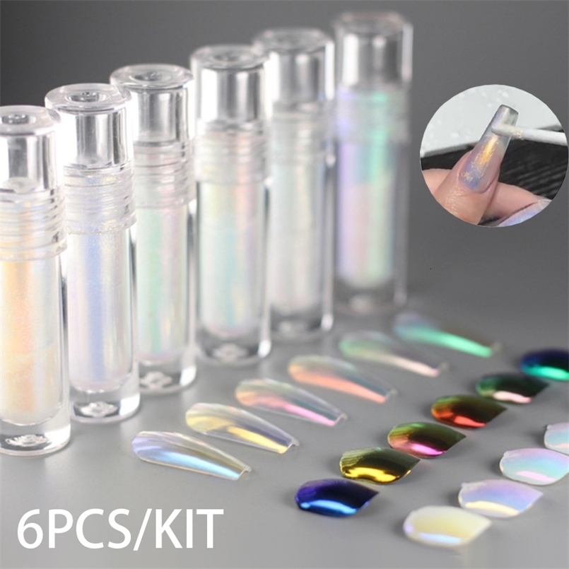 6PCS SET Liquid Chrome For Nails Liquid Rubbing Pigment Effect Aurora Powder Nails Chrome Mirror Liquid Decoration Nail Gel 250103