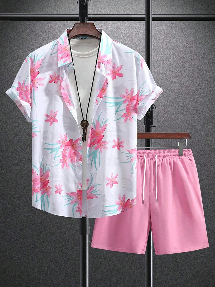 2024 Summer Mens Short-sleeved Shirt Beach Shorts Set Outdoor Everyday Mens Summer Shorts Street Fashion Mens Casual Shirt 250102