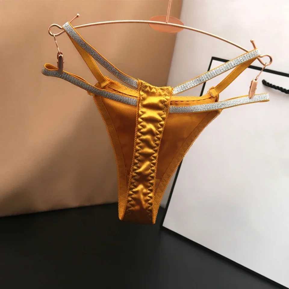 Sexy Womens Silk Satin T-Back G-Strings Solid Color Low Waist Knitted Underwear Womens Short Style W250103