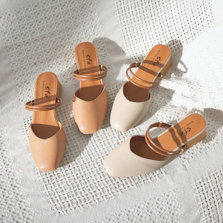 Slippers Ddmywed Cool Women S Summer New Style Coarse Middle Heel Student Square Head Grandma Shoes One Shoe Two Sandals Chinese Brand F Ddmysaturn