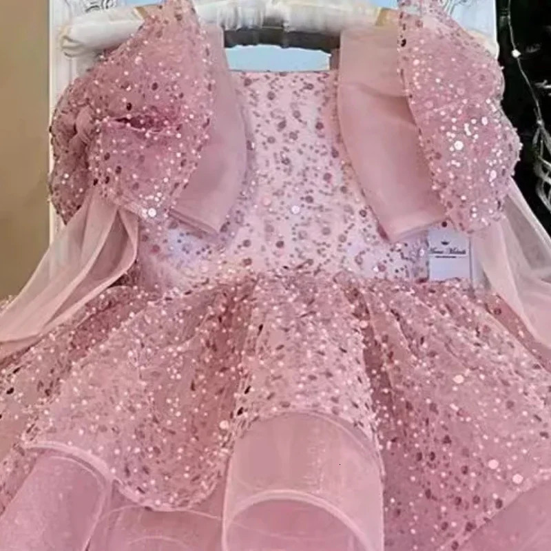 Children Princess Dress Formal Occasion Clothes Matching One Year Old Costumes Baby Girls Bow Sequin Elegant Outfit 250102