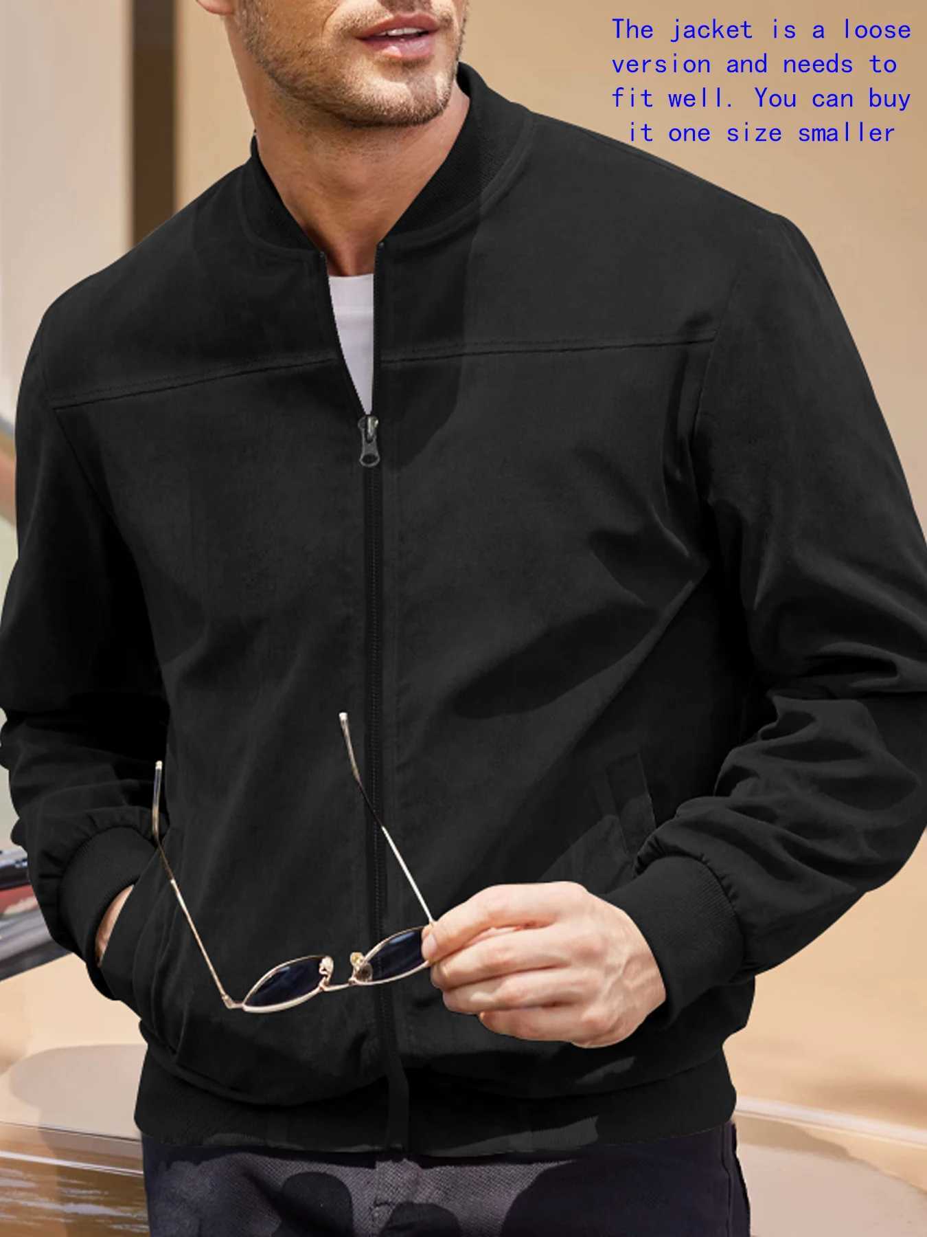 Mens heavy-duty velvet fabric casual jacket round neck zipper solid color sports bomber jacket casual version sports and golf fashion W250103