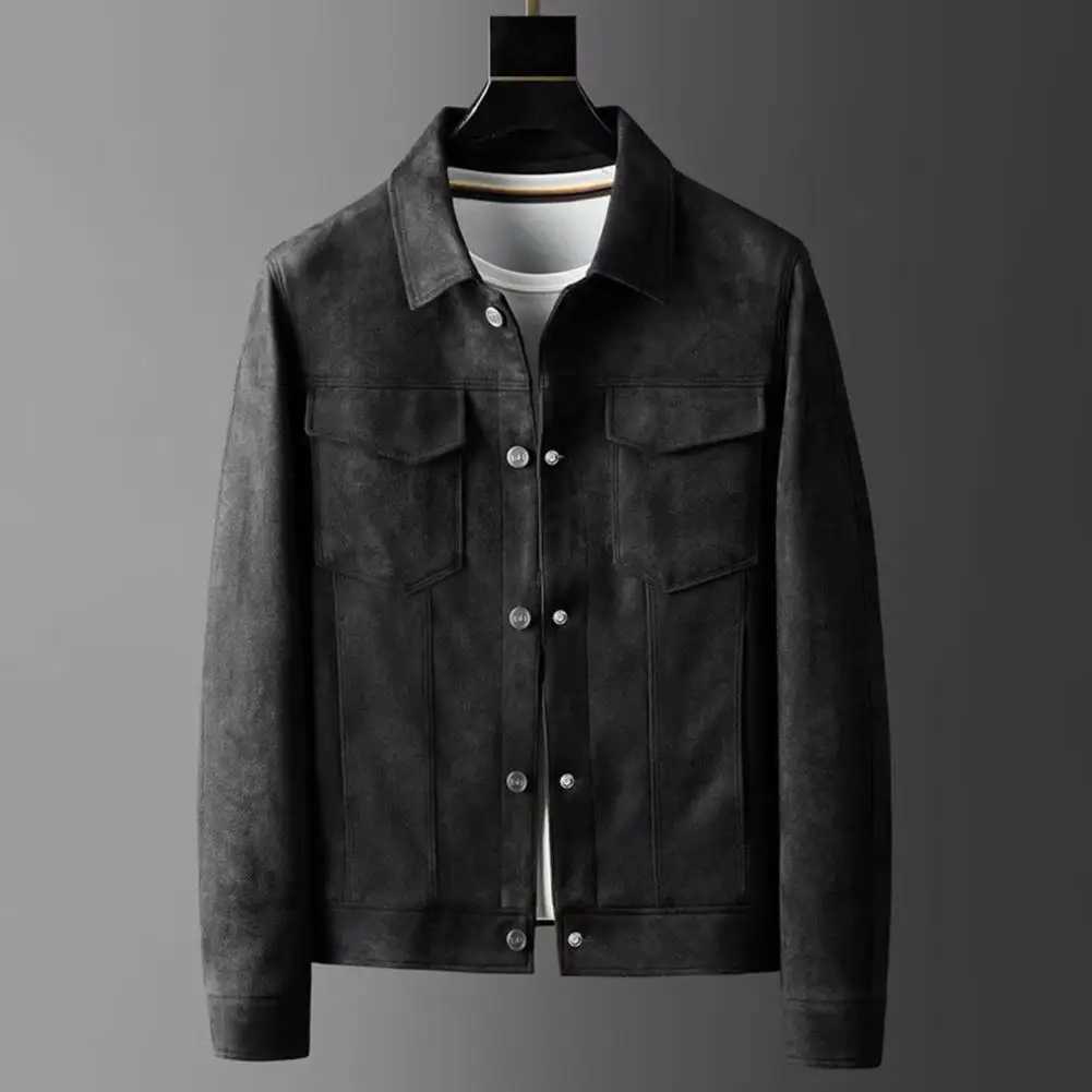 Mens City Jacket 2024 Autumn Extra Large Casual Jacket Street Pocket Collar Zipper Suede Leather Thick Coat Loose Mens Windproof Jacket W250103