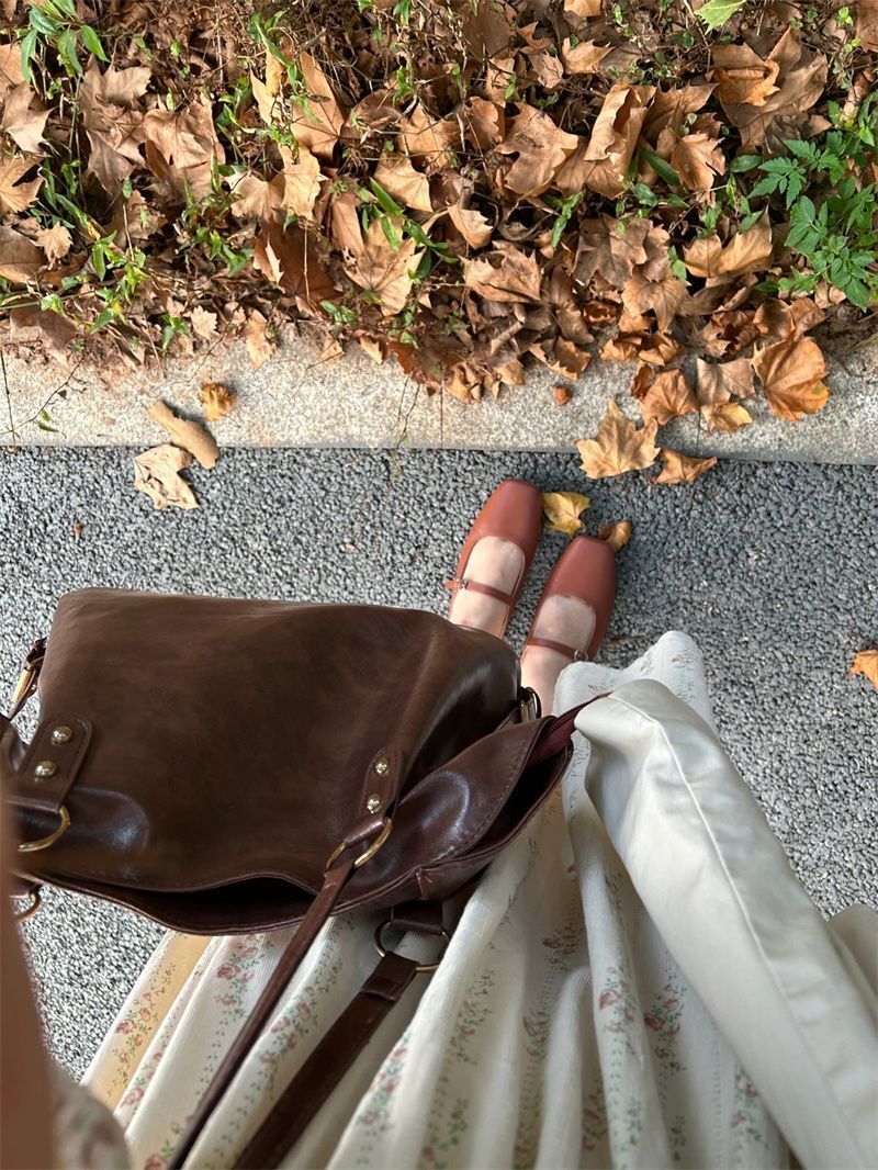 Miyagawa Autumn Winter New Niche Tote Retro Soft Leather Brown Large Capacity Commuting Bag Women Elegant Shoulder Bags