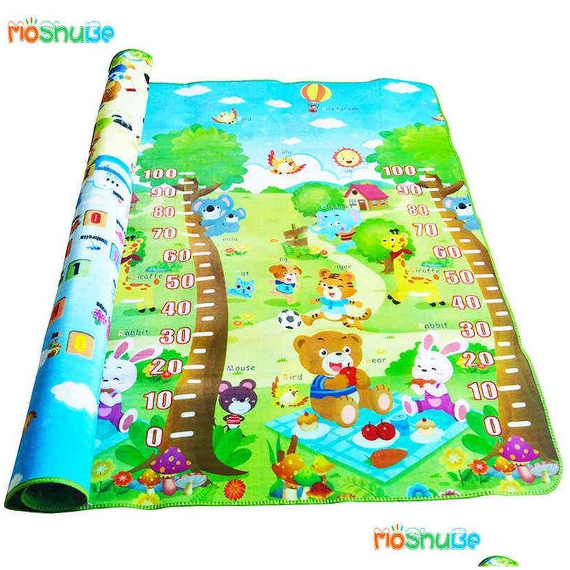Baby Rugs Playmats Crawling Play Mat 2X18 Meter Climb Pad Doubleside Fruit Letters And Happy Farm Toys Playmat Kids Carpet Game 220 Otn5V S25414