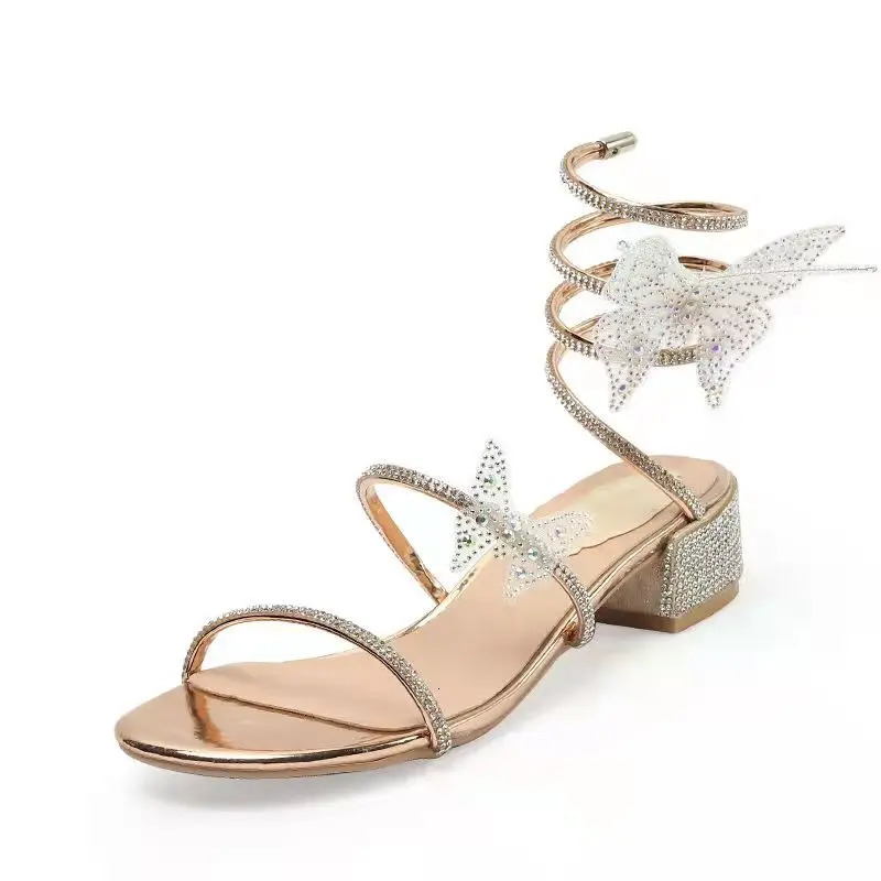 Xibeilove Summer Style Womens Sandals Sexy Rhinestone Bow Chunky Heel Sandals Banquet Shoes250102
