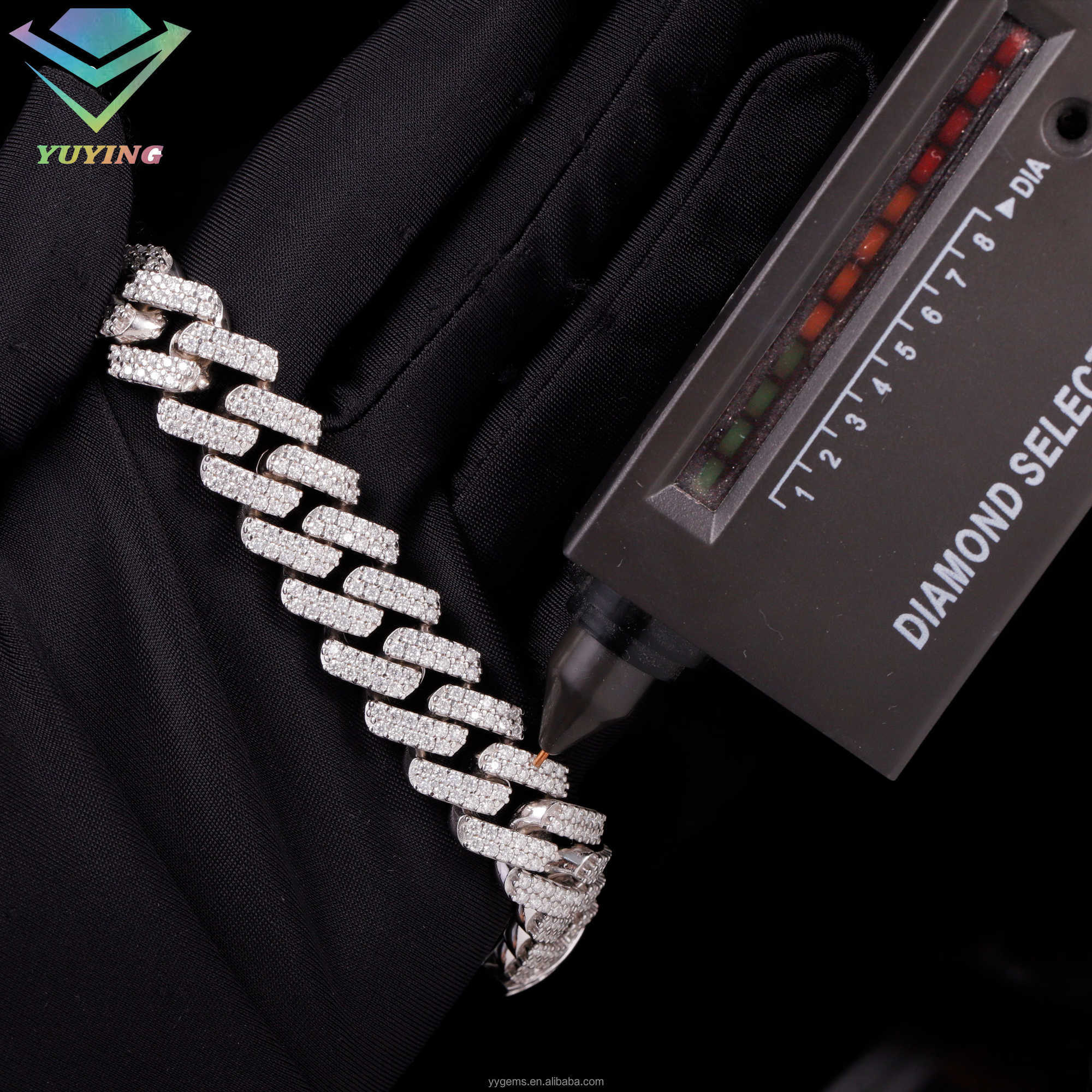 Yu Ying 100% Pass Tester Moissanite Bracelet 2rows 13mm S925 Silver Hip Hop Bracelet For Men Moissanite Cuban Chain Bracelet