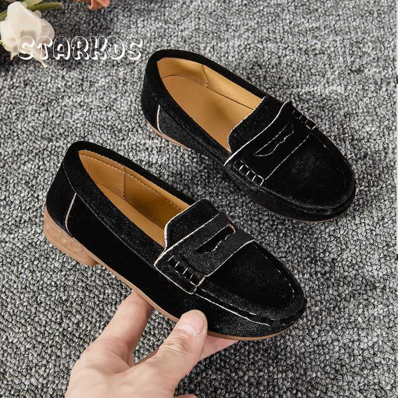 Suitable for Children and Girls Soft Loafers Childrens Red and Black VeLVet Sliding Flat Shoes Boys Dress Boat Zapatos M250103