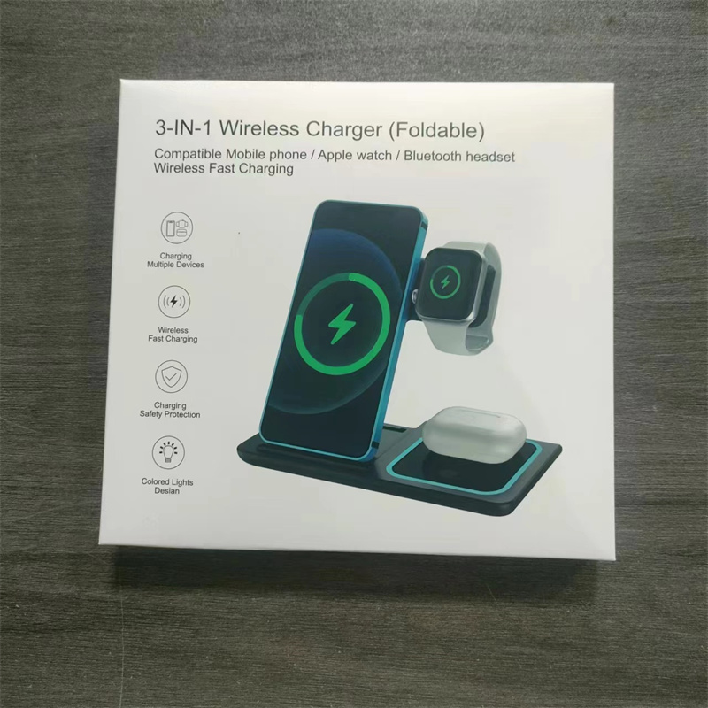 15W LED Fast Wireless Charger 3 in 1 Foldable Charging Station For iPhone 16 15 14 13 12 11 Apple Watch 9 8 7 6 5 Airpods 3 4 Pro 2 With Retail Box