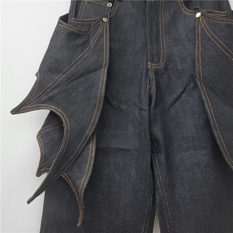 DEAT Women's Jeans Patchwork Irregular Bat Wings High Waist Female Micro Flared Denim Pants 2025 New Fashion Spring 11A01970