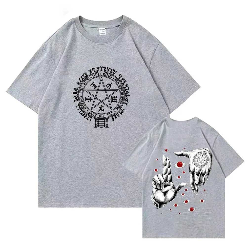 Anime Hellsing Ultimate T-shirts Mens Clothing Graphic Manga Alucard Eyes Harajuku Cotton Tees Unisex Summer Top Male StreetwearXJ240102