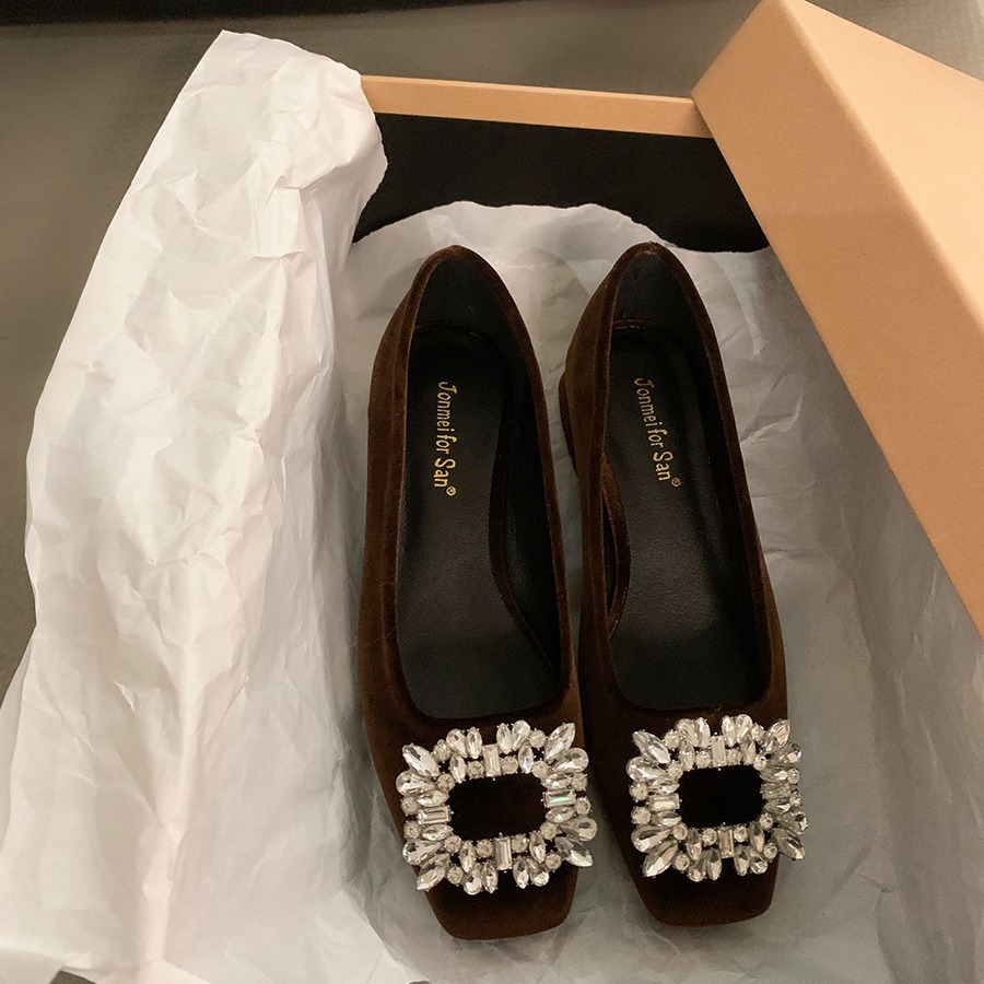 2024 New Women's Heeled Single Fashion Rhie Square Toe Thick Heel Pumps Ladies Shallow Work Shoes Atos De Mujer