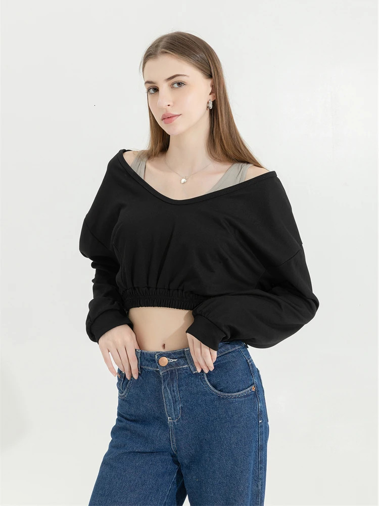 Woman Sweatshirt Hoodies Fashion Female Chic Loose Casual Streetwear Patchwork Ins Street Y2K Two Pieces Hoodies Crop Top 241224