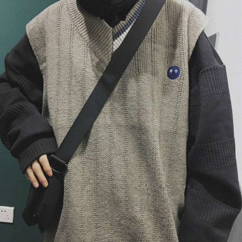 Sweater Vest Men Patchwork V-neck Colorful Shrug Chic Sleeveless Knitted Tops Mens Waistcoats Loose Oversize Harajuku All-match