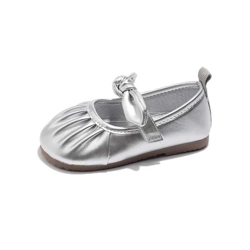 Little girl leather shoes childrens apartment fashionable pleated Mary simple shoes simple bow band princess smooth dress shoes M250103
