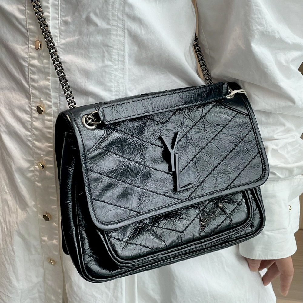 Genuine Leather Bag Woman Shoulder Bags NIKI Fashion Messenger Bag Cross Body Designer Purse Handbag Black Chain Black Label Vintage Pleated Shoulder Bag
