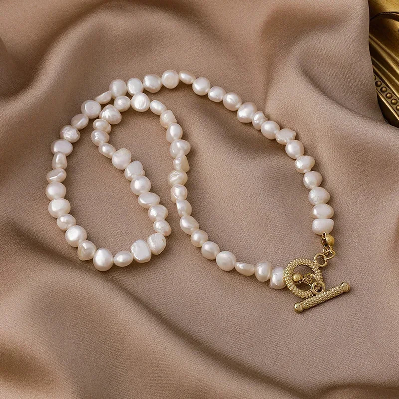 Minar Vintage Natural Baroque Freshwater Pearl Necklaces for Women Lady Gold Color Toggle Clasp Circle Chokers Necklace Jewelry 241230