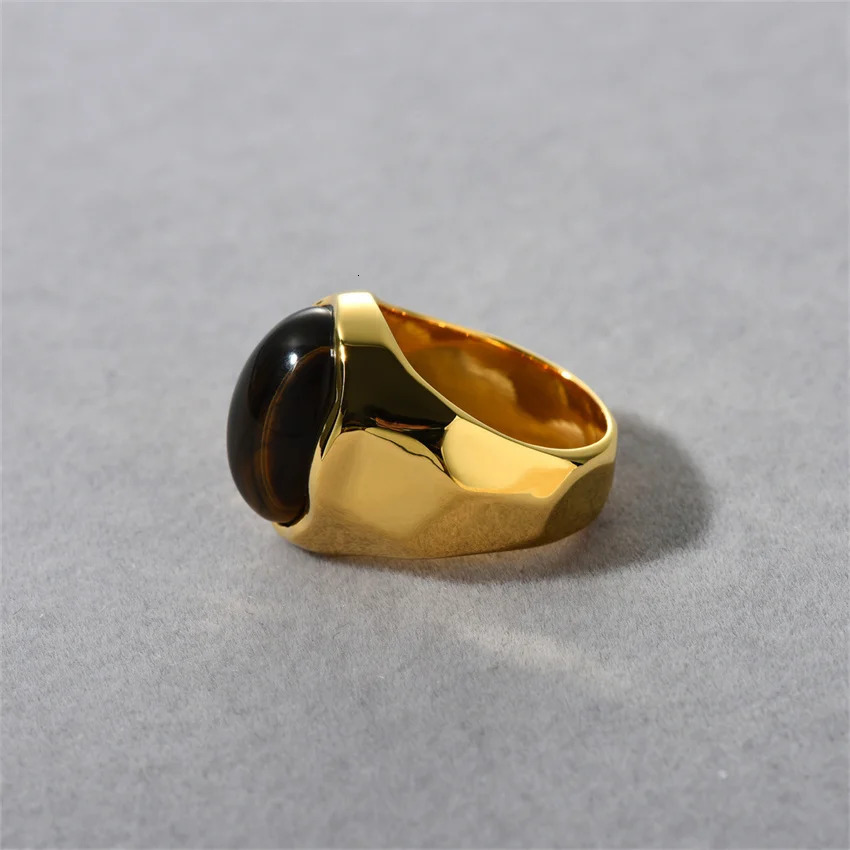 Fashionable retro inlaid natural tiger eye stone ring for women French niche lamp high-end charm trendy jewelry 250102