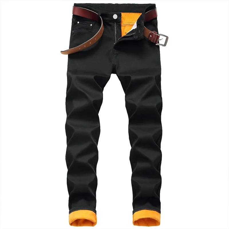 Winter Thicken Velvet Men Skinny Warm Jeans High Quality White Fleece Warm Slim Fit Stretch Casual Denim Trousers Pencil Pants 241230
