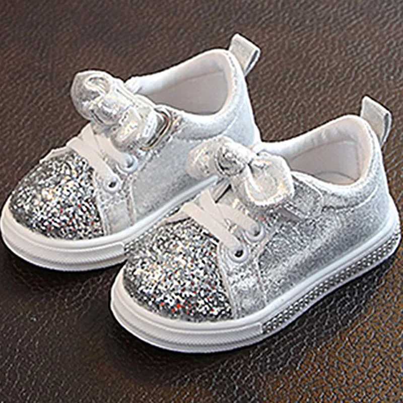 Spring and Autumn Childrens Shoes Fashion Bow Girls Sparkle Sports Shoes Baby Childrens Boys Casual Sports Shoes 3 Colors CSH920 M250103