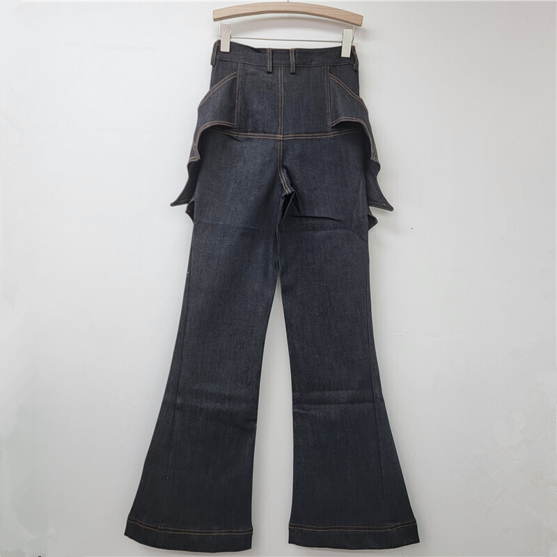 DEAT Women's Jeans Patchwork Irregular Bat Wings High Waist Female Micro Flared Denim Pants 2025 New Fashion Spring 11A01970