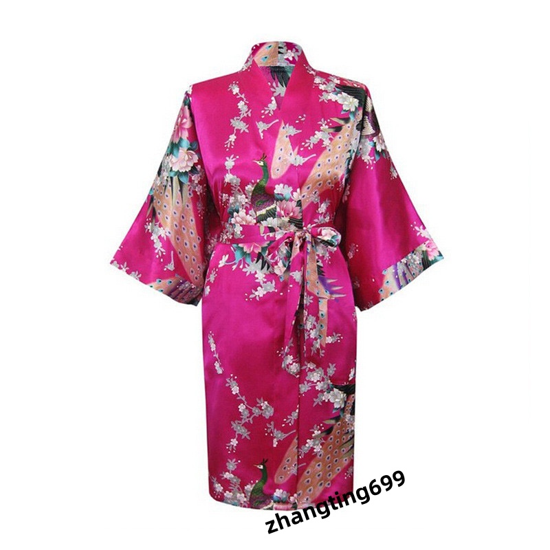 womens Solid royan silk Robe Ladies Satin Pama Lingerie Sleepwear Kimono Bath Gown pjs Nightgown 17 colors