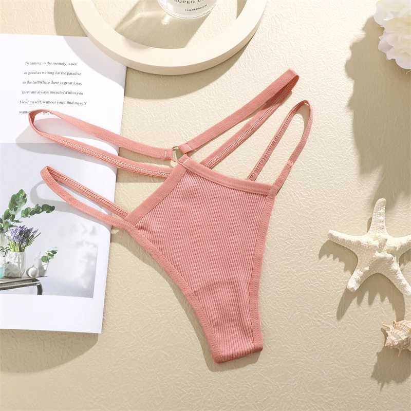 FINETOO 4pcs cotton double thin waistband womens underwear sexy low waist striped thong womens earth pants breathable underwear W250103