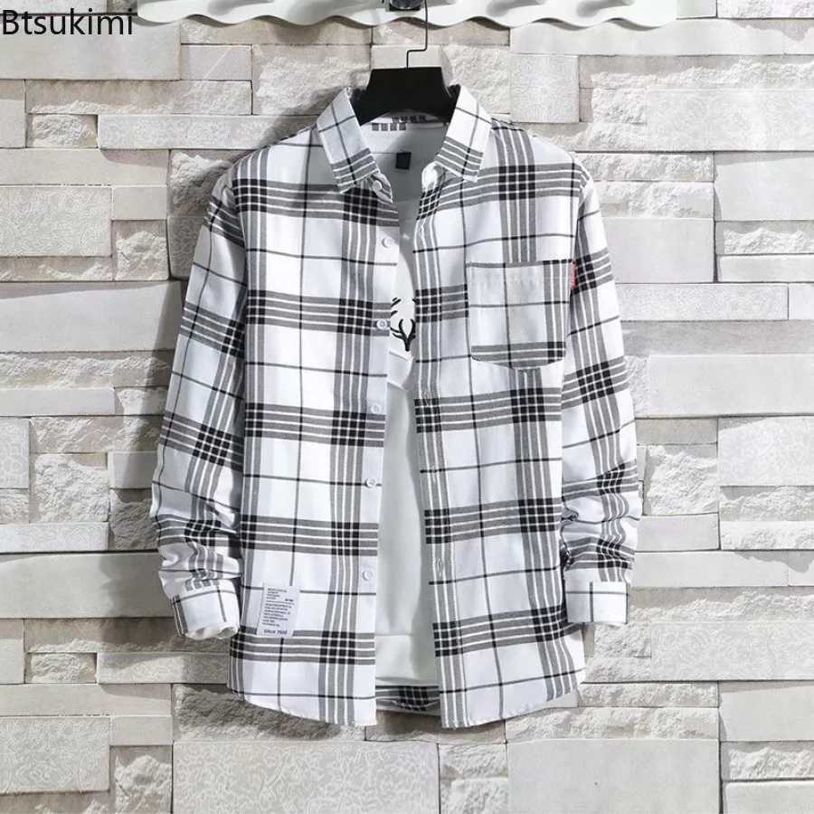 Spring New Korean Style Plaid Shirt Mens Long Sleeve Loose Casual Full Match Shirt Coats 2025 Trend Mens Clothing W250103