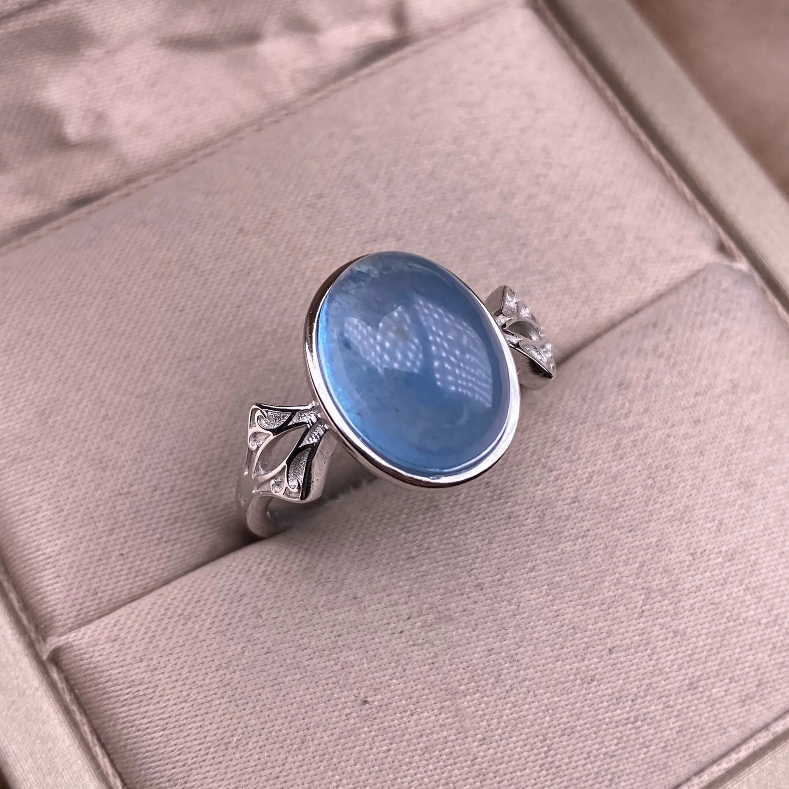 Natural Sea Blue Treasure Womens Ring Jewelry S925 Pure Silver Simple Fashion Colorful Crystal Jewelry Daily Edition 250102
