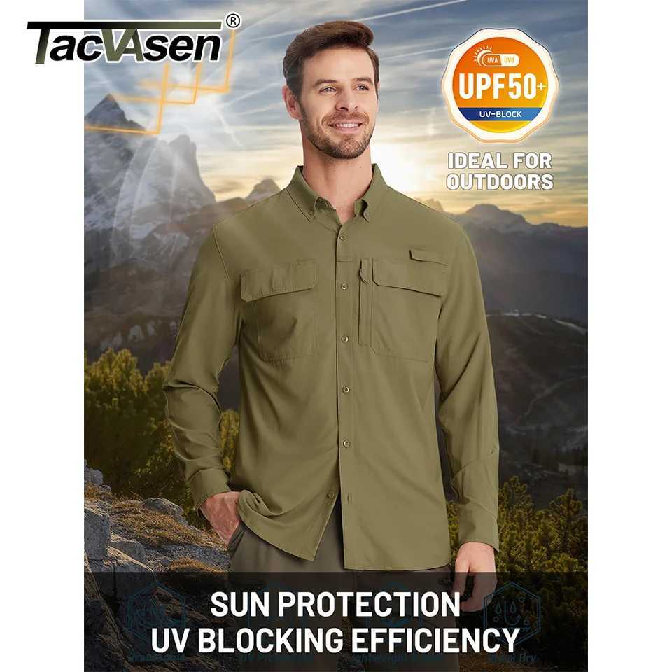 TACVASEN UPF 50+Sunscreen Fishing Shirt Mens Quick Drying Long Sleeve Mesh Breathable Hiking Work Cargo Shirt W250102