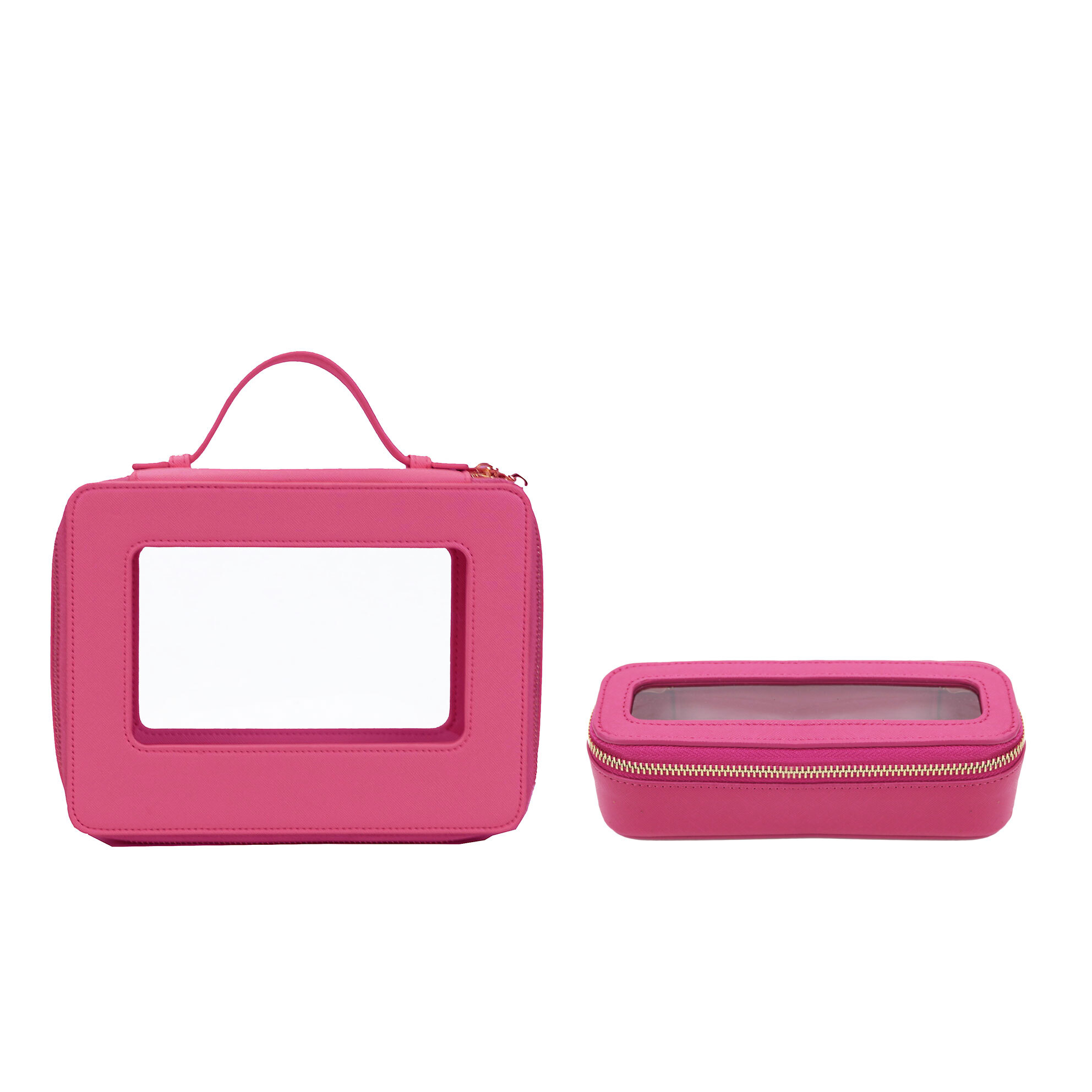 Custom Genuine Leather Set Colorful Classic Saffiano Portable Travel Clear PVC Cosmetic TPU Wash Bag