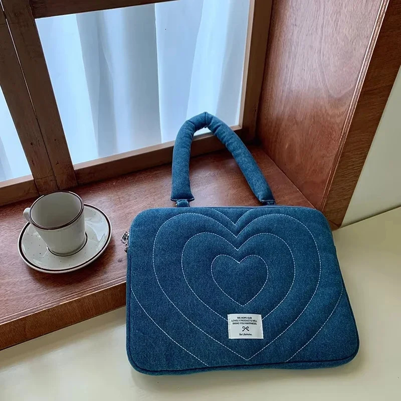 Bowknot Heart Denim Laptop Handbag SlEEve Bag For Macbook For Ipad Pro For Thinkpad Notebook PC Computer Tablet 250102