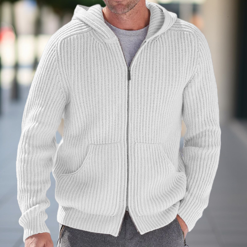 Fashionable Autumn And Winter New Men's Hooded Zipper Long Sleeved Knitted Sweater Jacket Cardigan