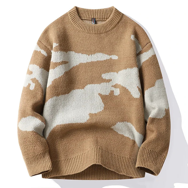 2023 Autumn Men Casual Sweater Cloud Pattern Cute Couple Sweaters Round Neck Long Sleeve Male Knitted Harajuku Pullover 250102