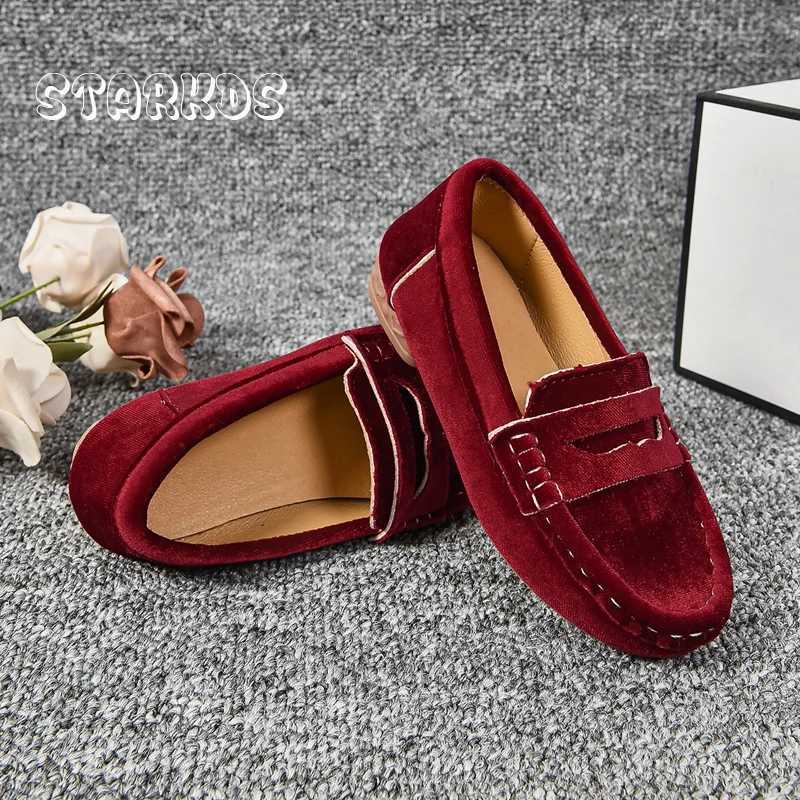 Suitable for Children and Girls Soft Loafers Childrens Red and Black VeLVet Sliding Flat Shoes Boys Dress Boat Zapatos M250103