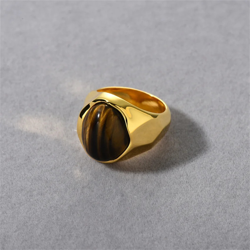 Fashionable retro inlaid natural tiger eye stone ring for women French niche lamp high-end charm trendy jewelry 250102