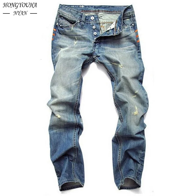 Streetwear Mens Slim Fit Ripped Straight Jeans Daily Male jeans pants Autumn Cotton High Quality Casual Denim Pants Men Trousers 241230